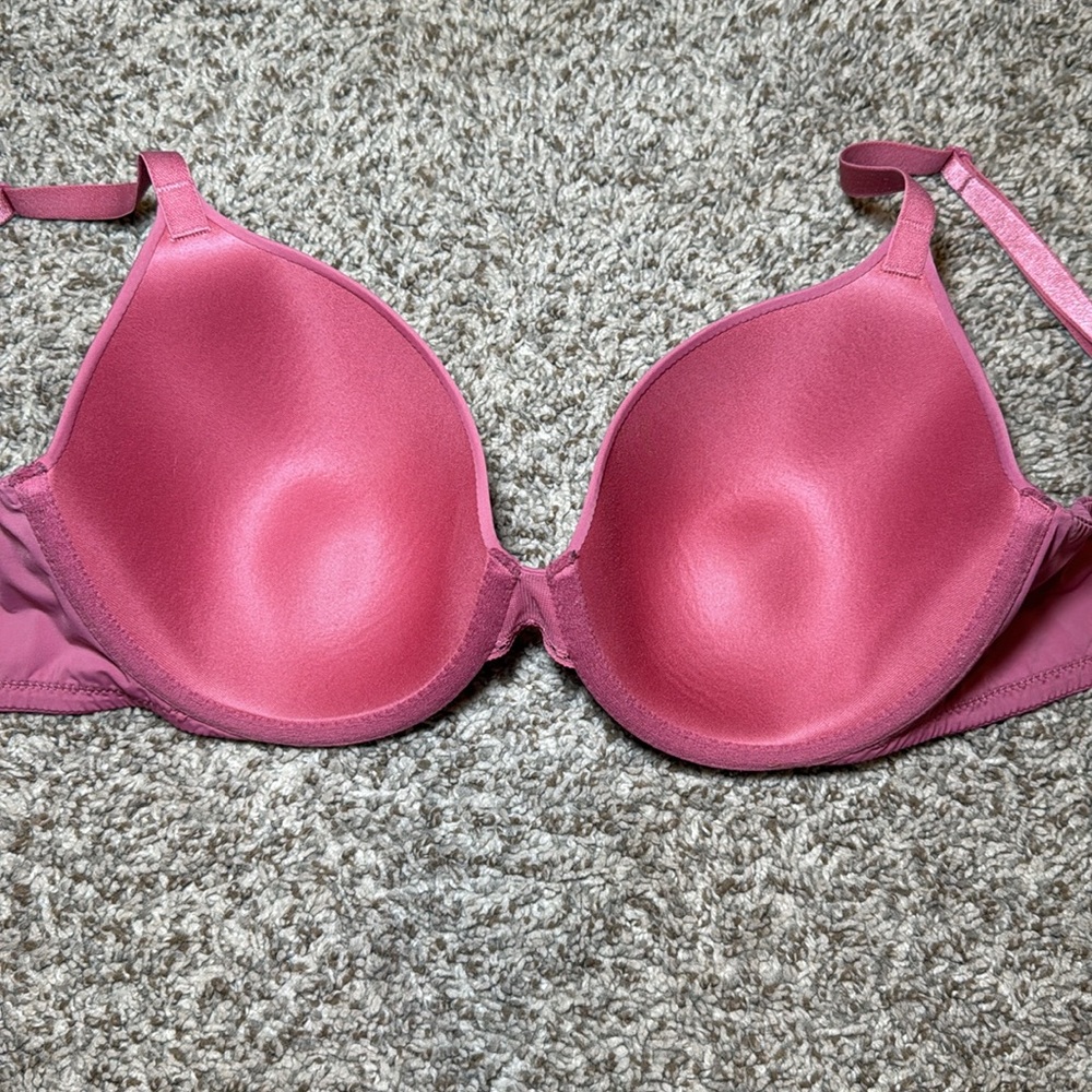 Victoria’s Secret T Shirt Lightly Lined Full Coverage Maroon Pink Lace Bra‎ 34D - Picture 4 of 5